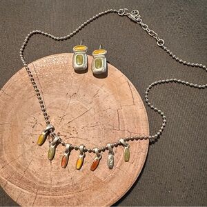 Guess Silver toned Necklace and Earring Set with Multicolor Accents